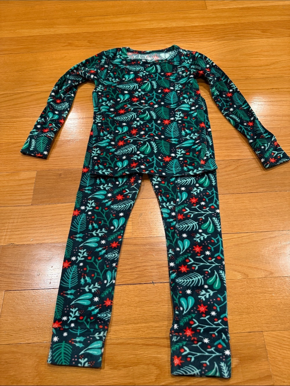 Cat&jack festive holiday botanical print 2 piece sleep set size 4t .